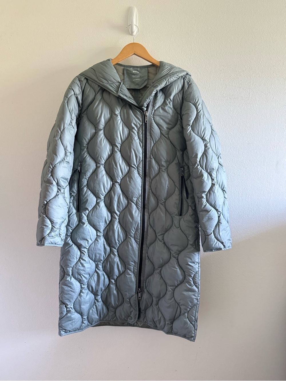 Mango Quilted Hooded Long Puffer Coat in Sage Green size Small - Picture 6 of 12